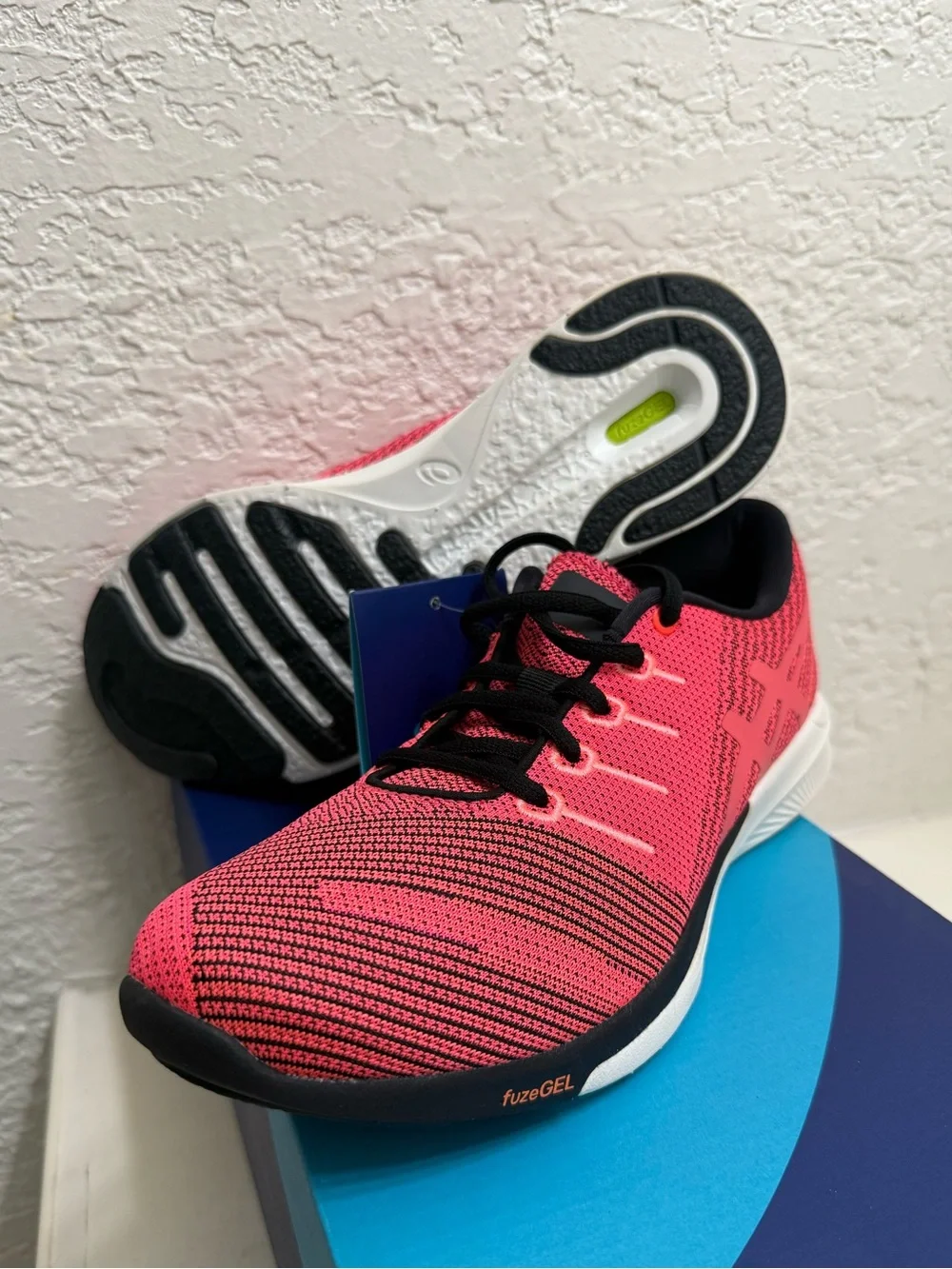 ASICS Women's fuzeX Knit Running Shoe Pink Glo/Flash Coral/Black 8.5
